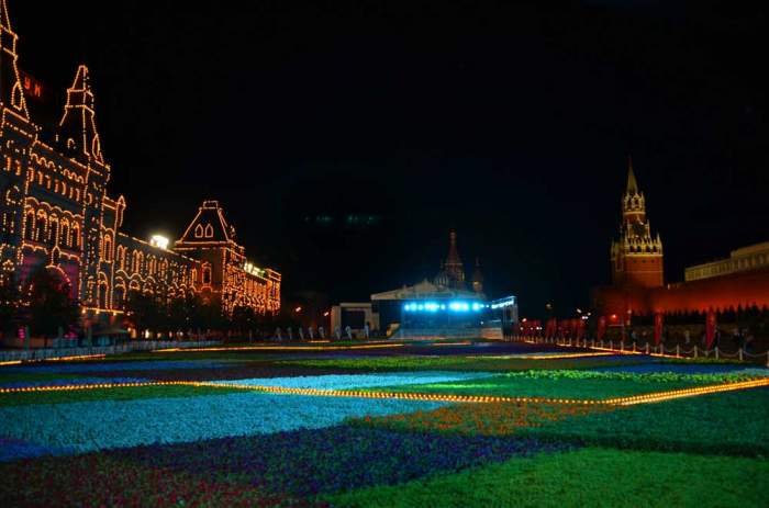 Praça Vermelha à noite em Moscou na Rússia